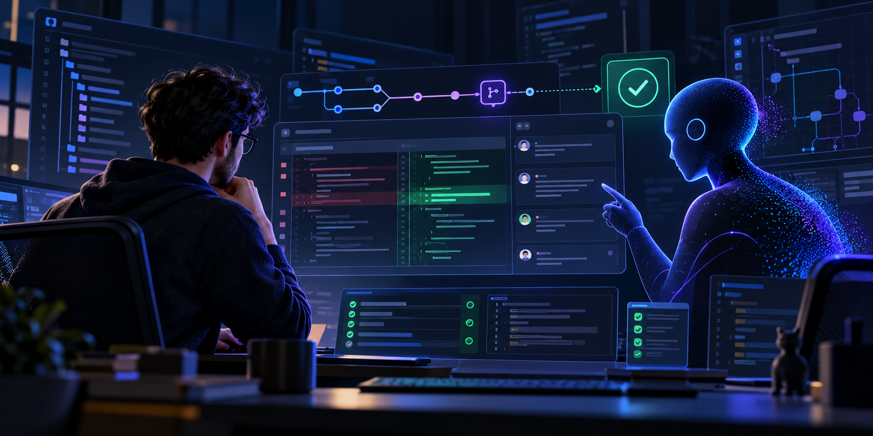 Human and AI coding workflow with review and verification
