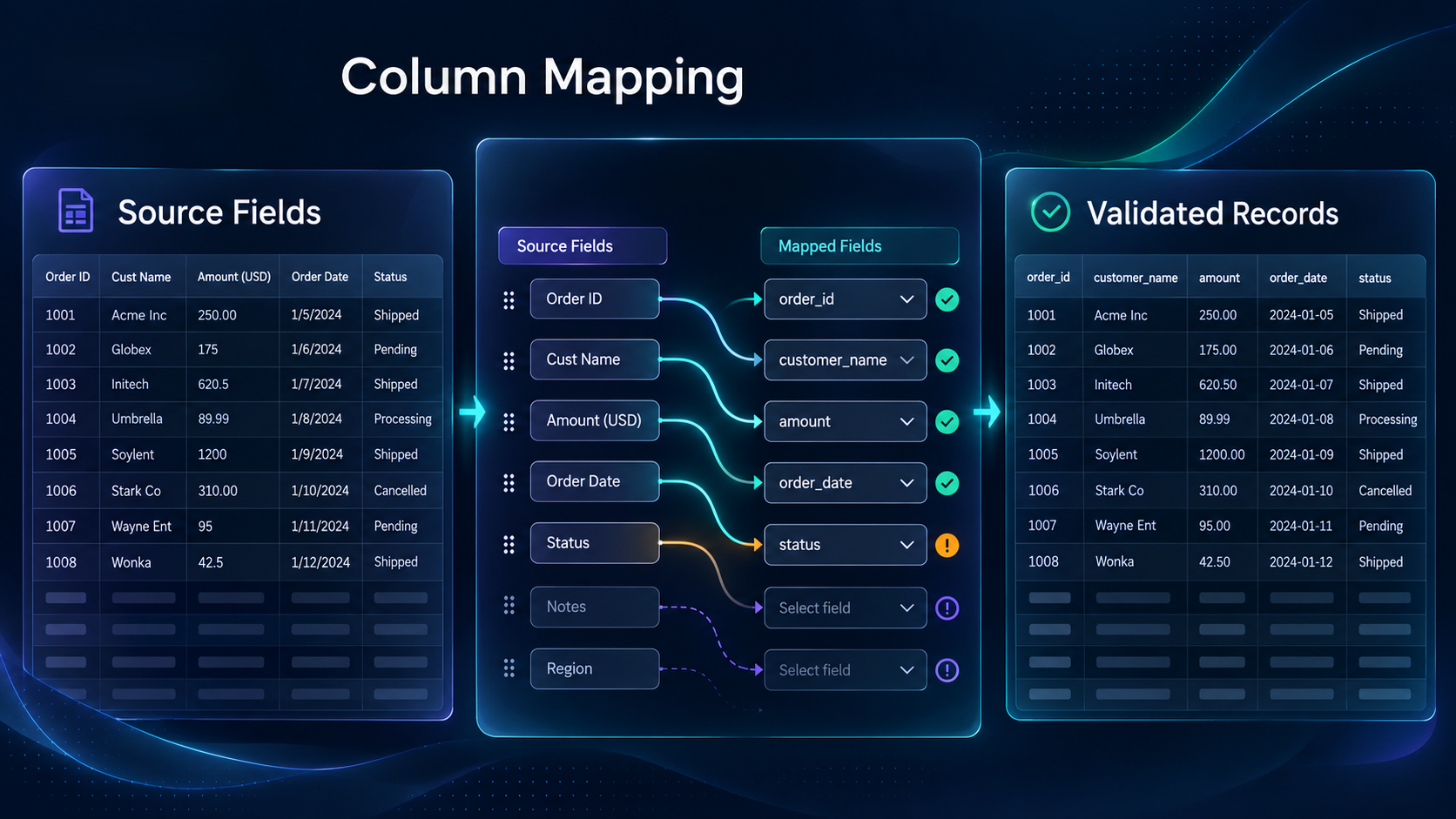 Column mapping workflow